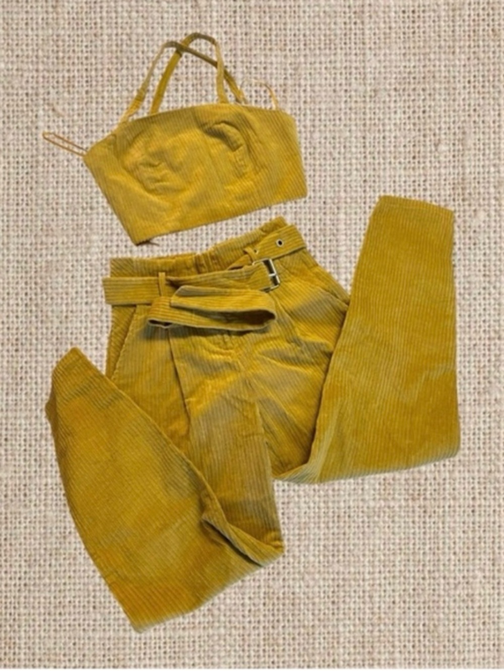 Honey Punch Olive Green Ribbed Wide Leg Pants with Belt - Picture 4 of 5